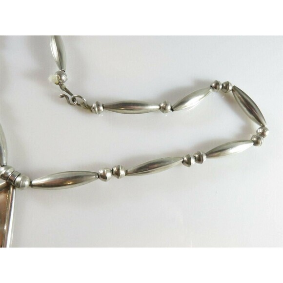 Tsethlikai Jo. Zuni Sterling Silver Coral Turquoise Bench Made Sterling Necklace - Picture 3 of 10